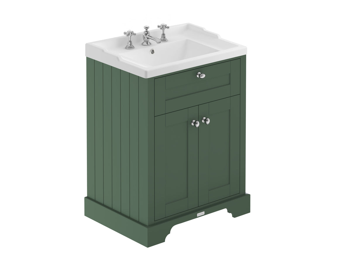 Old London 600mm 2 Door Floor Standing Cabinet With 3 Tap Holes Basin