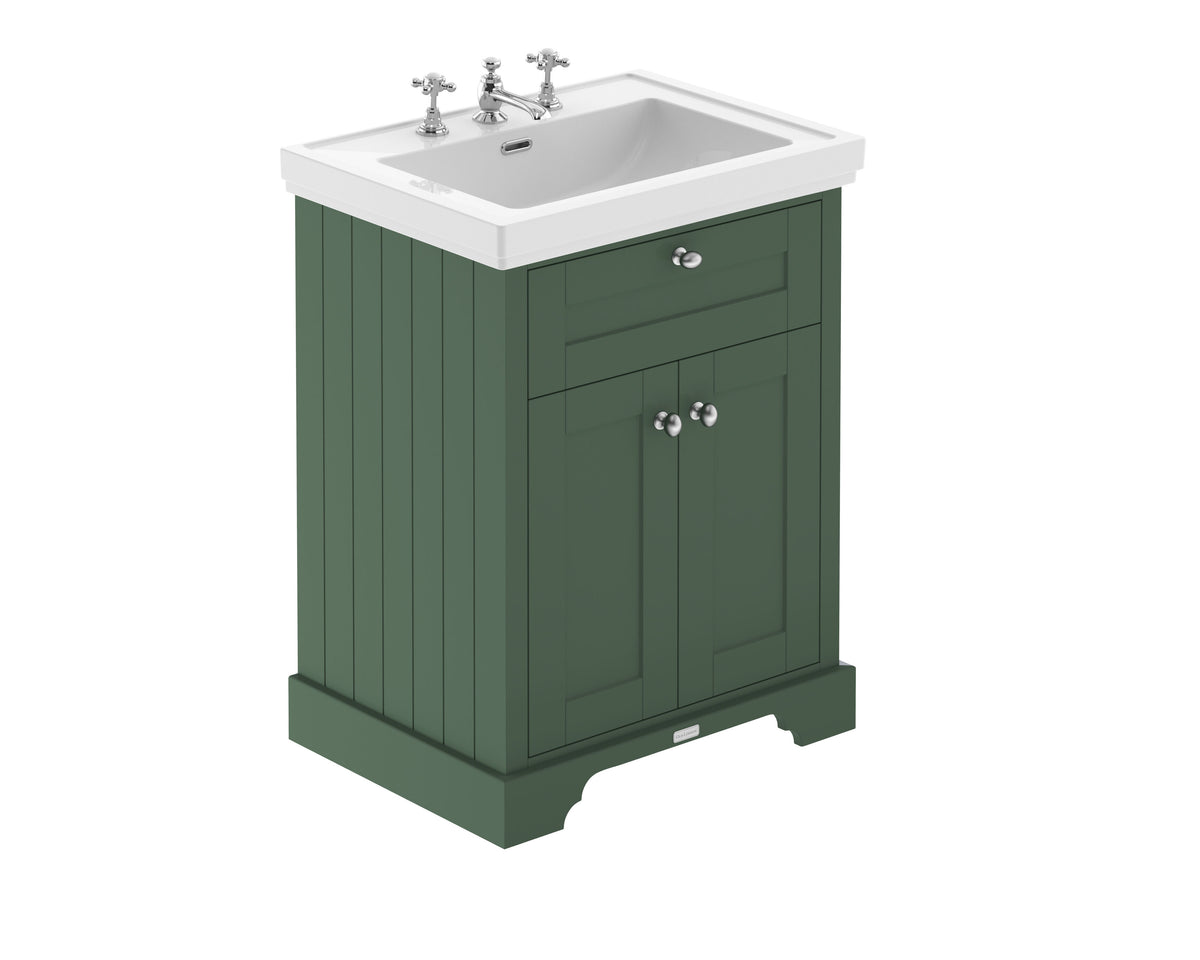 Old London 600mm 2 Door Floor Standing Vanity Unit With 3 Tap Holes Basin