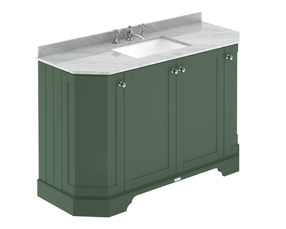 Old London 1200mm 4 Door Floor Standing Angled Vanity Unit With 3 Tap Holes Grey Marble Basin