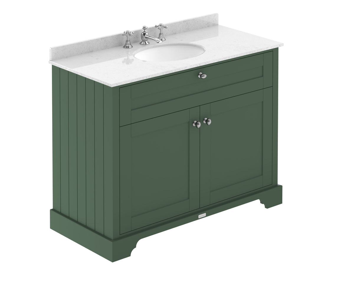 Old London 1000mm 2 Door Floor Standing Cabinet With 3 Tap Holes Marble Basin