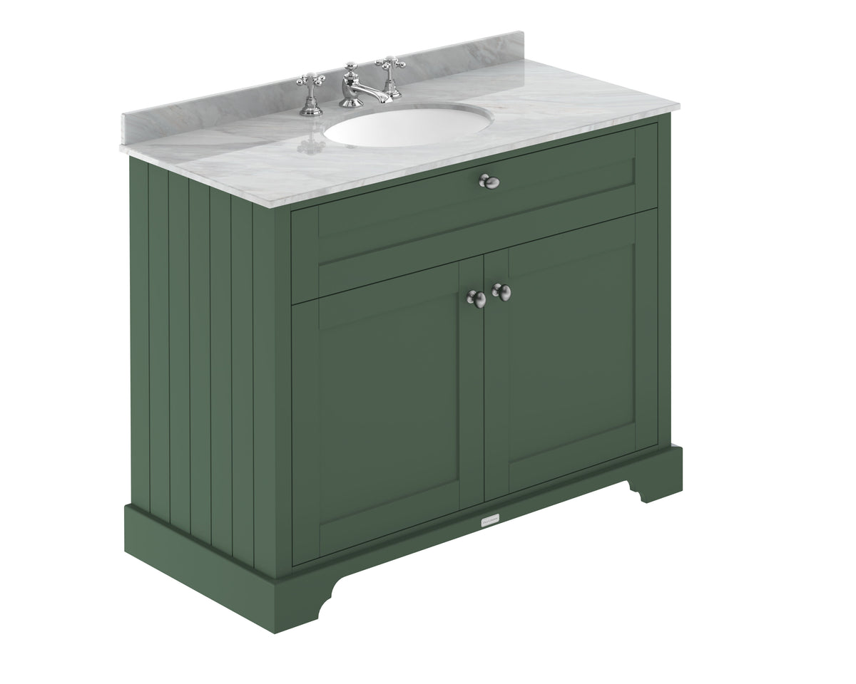 Old London 1000mm 2 Door Floor Standing Cabinet With 3 Tap Holes Marble Basin