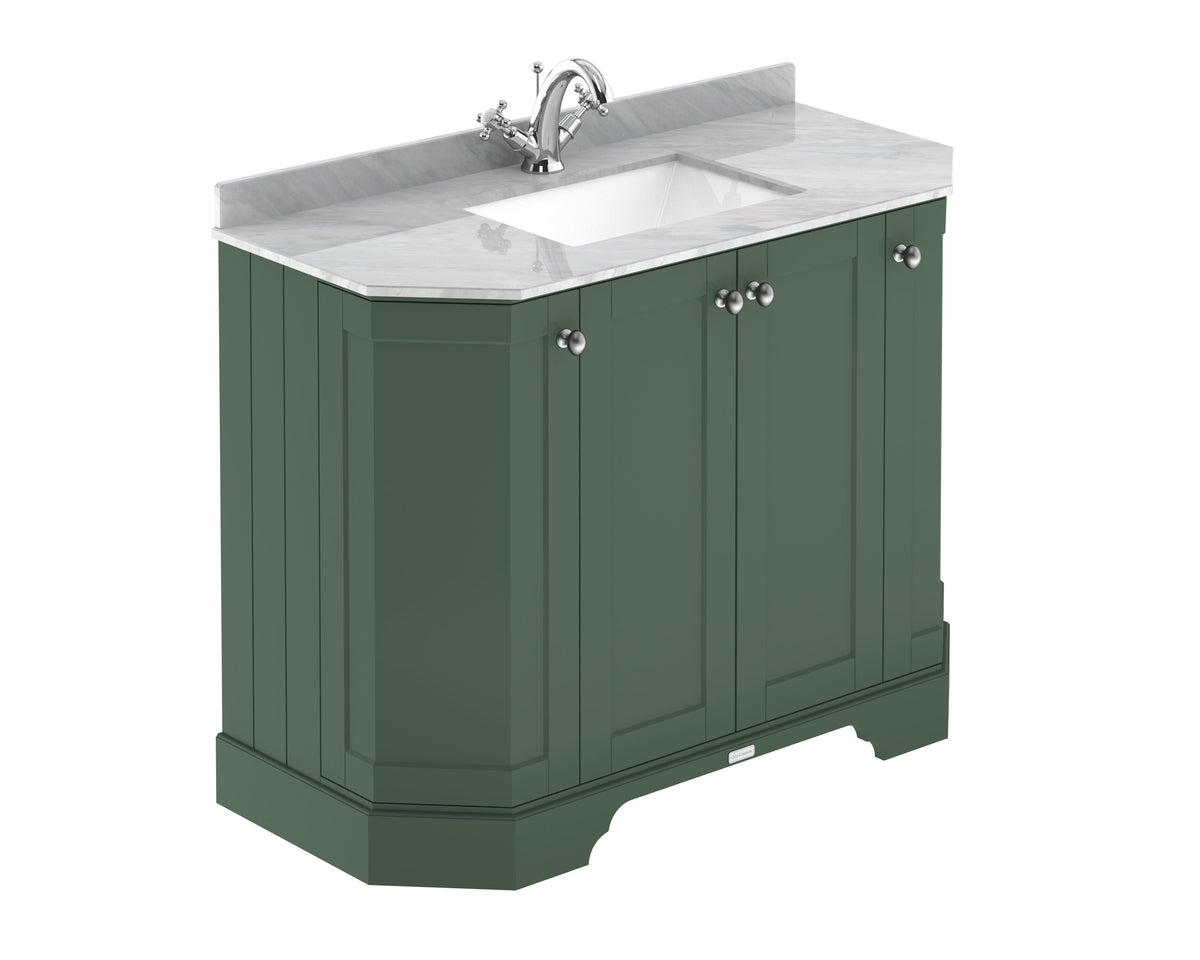 Old London 1000mm 4 Door Floor Standing Angled Vanity Unit With 1 Tap Hole Marble Basin