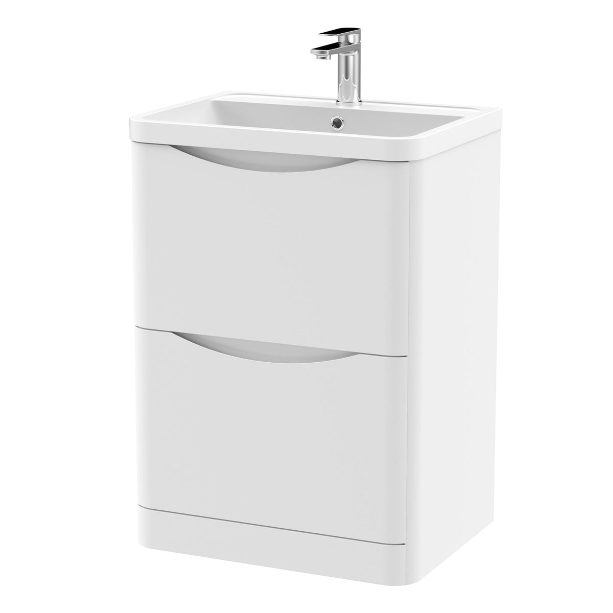 Nuie Lunar 600mm 2 Drawer Floor Standing Vanity Unit With Polymarble Basin