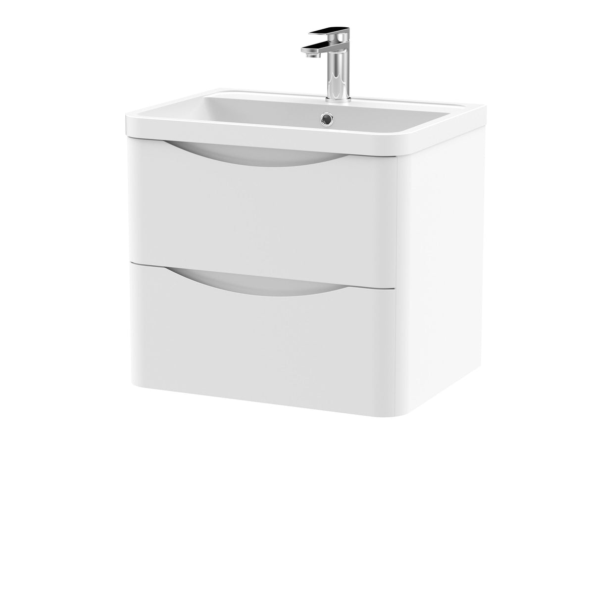 Nuie Lunar 600mm 2 Drawer Wall Hung Vanity Unit With Polymarble Basin