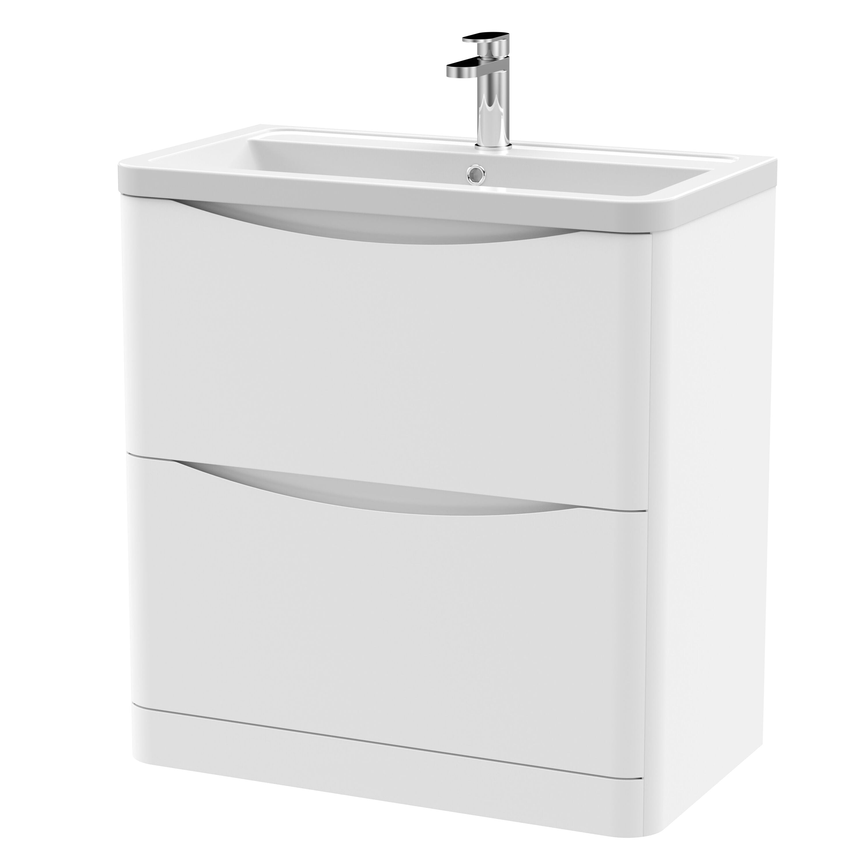 nuie Lunar 800mm Satin White 2 Drawer Floor Standing Vanity Unit With Basin