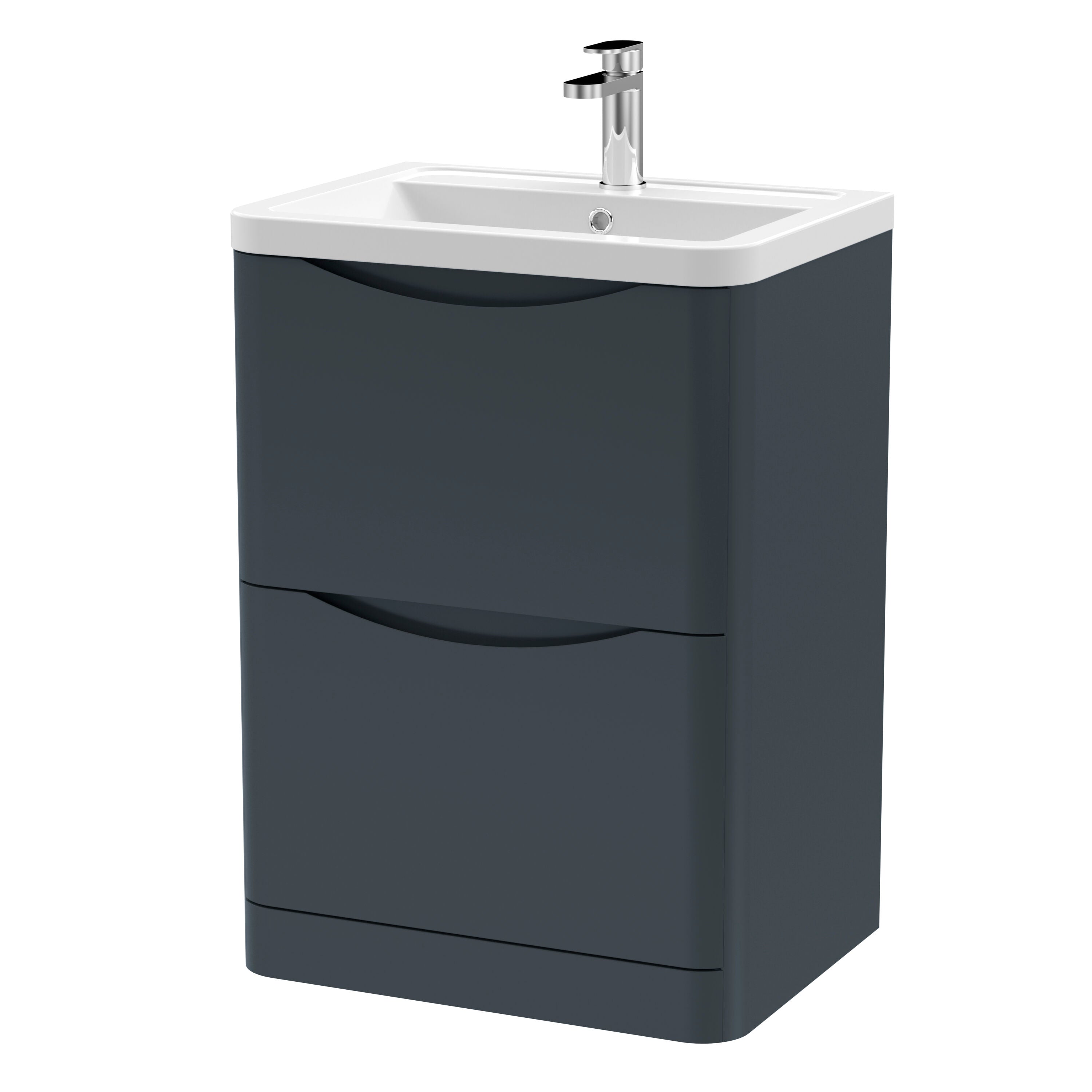 nuie Lunar 600mm Soft Black 2 Drawer Floor Standing Vanity Unit With Basin
