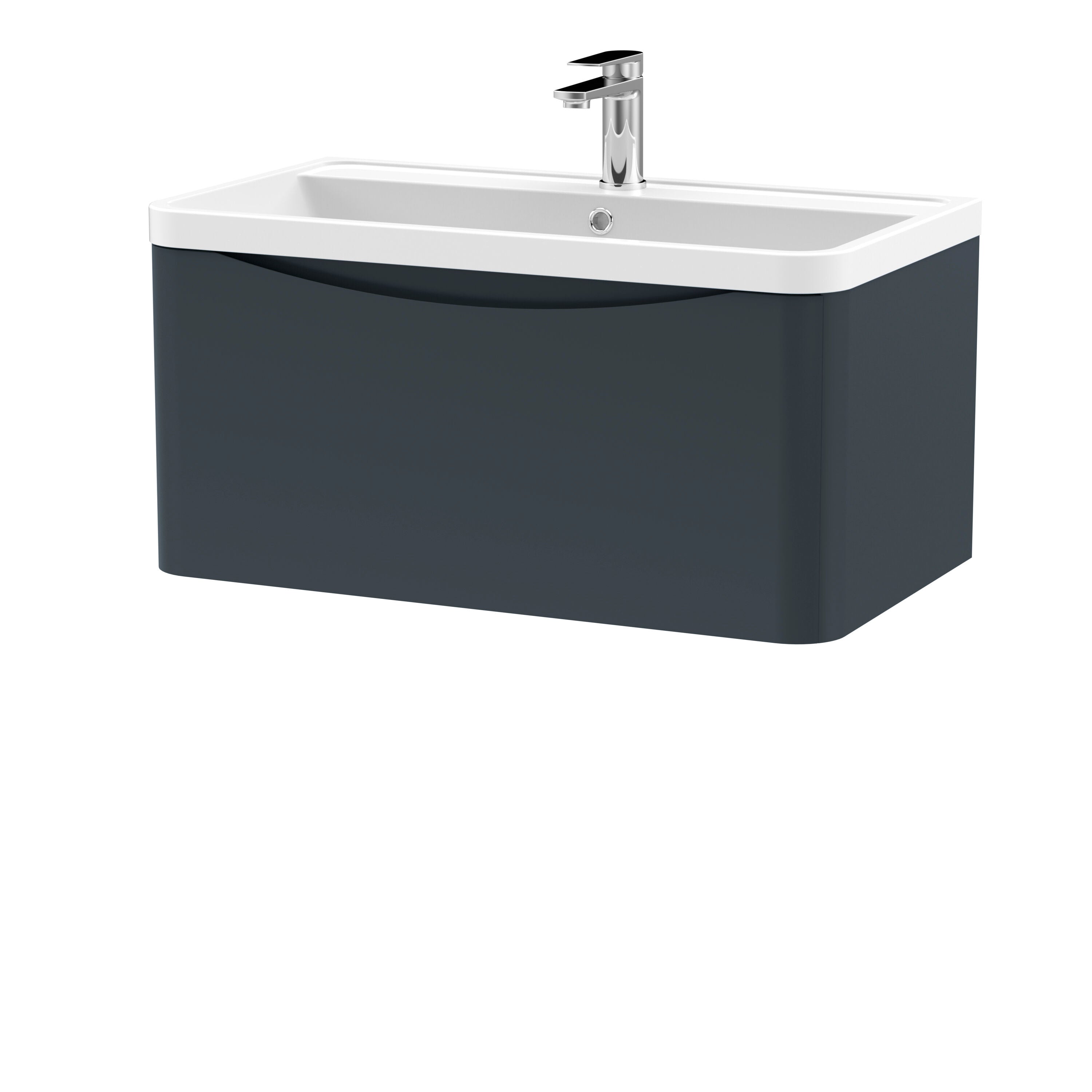 nuie Lunar 800mm Soft Black 1 Drawer Wall Hung Vanity Unit With Polymarble Basin