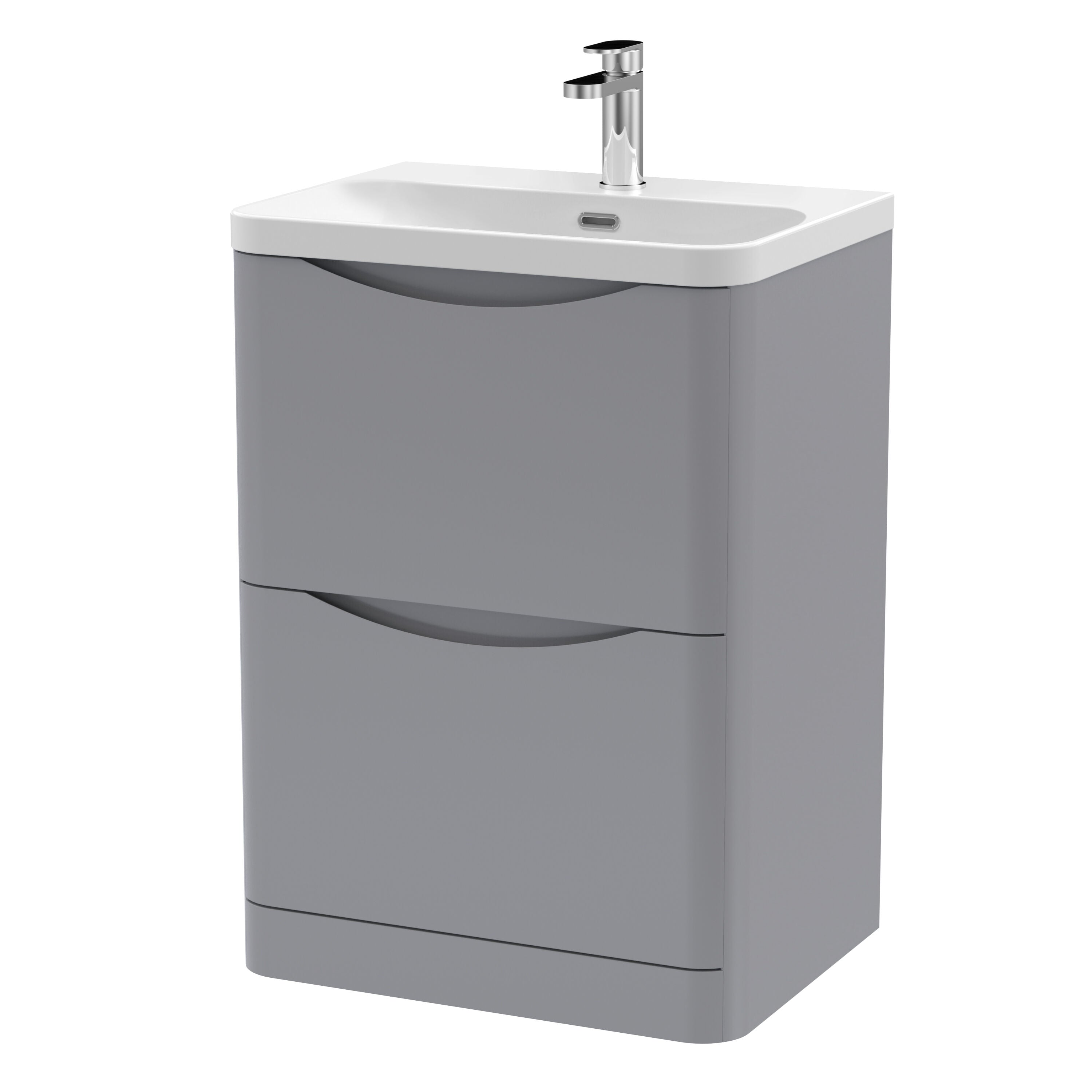 nuie Lunar 600mm Satin Grey 2 Drawer Floor Standing Vanity Unit With Thin Edge Basin