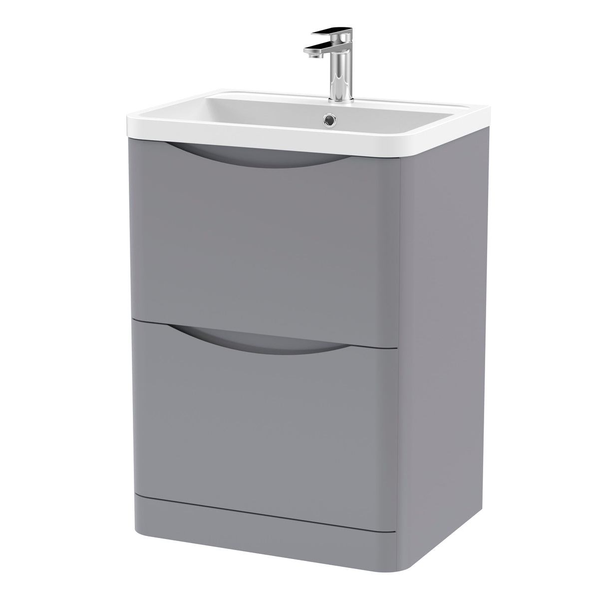 Nuie Lunar 600mm 2 Drawer Floor Standing Vanity Unit With Polymarble Basin