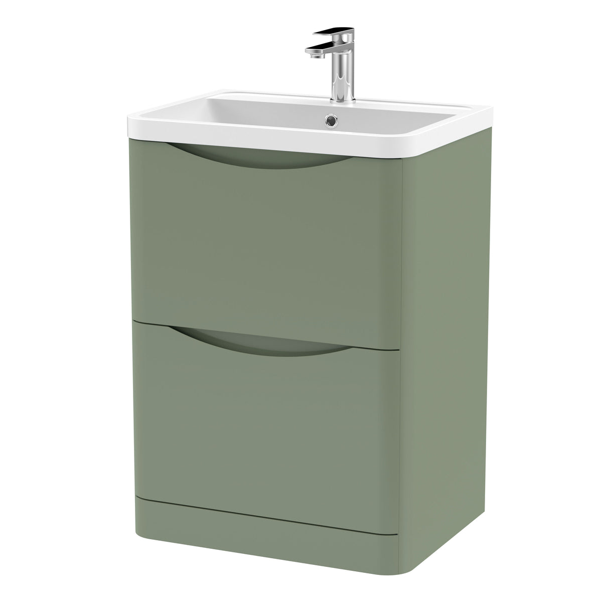 Nuie Lunar 600mm 2 Drawer Floor Standing Vanity Unit With Polymarble Basin