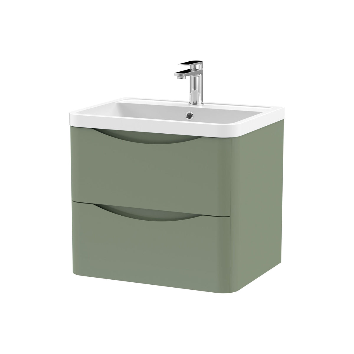Nuie Lunar 600mm 2 Drawer Wall Hung Vanity Unit With Polymarble Basin