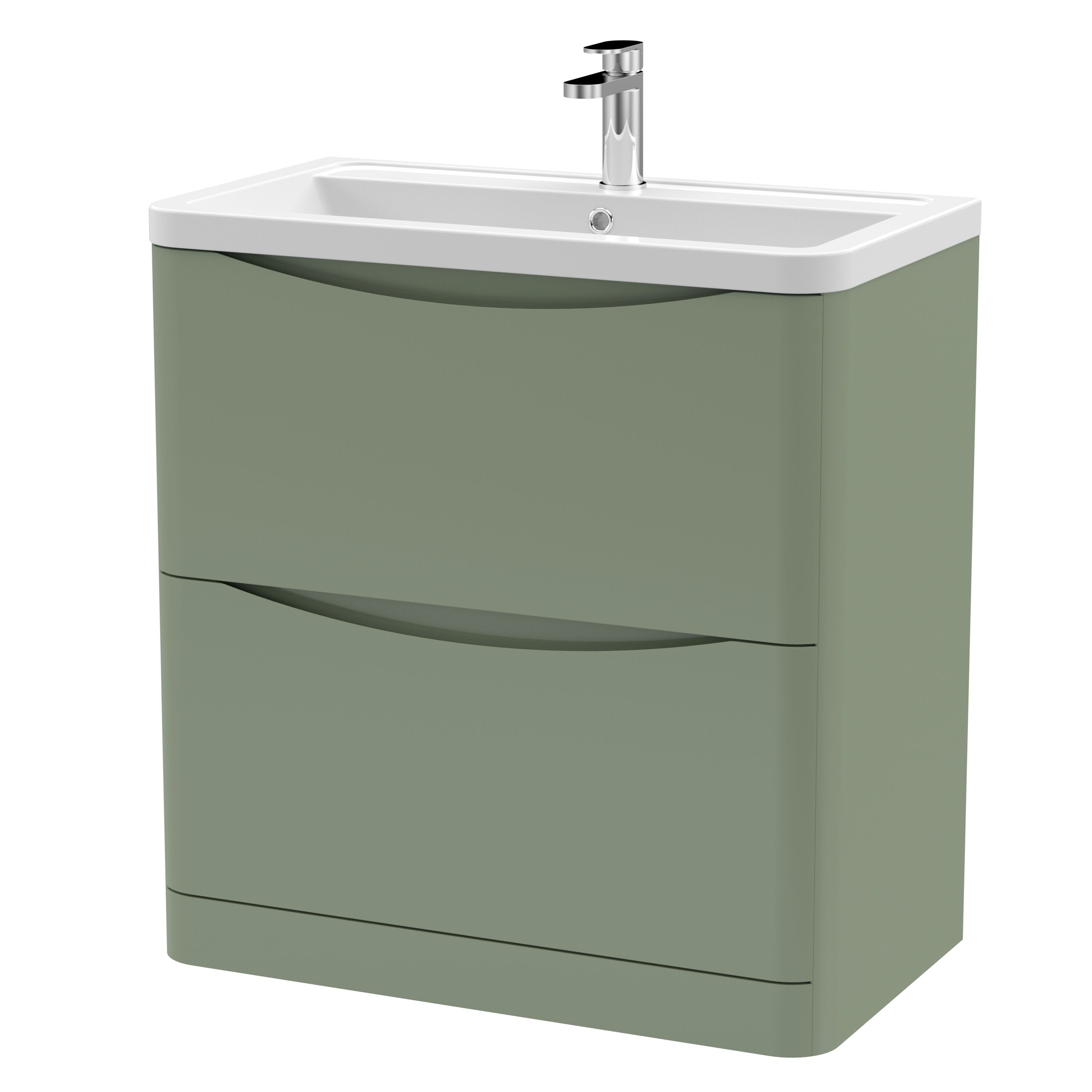 nuie Lunar 800mm Satin Green 2 Drawer Floor Standing Vanity Unit With Basin
