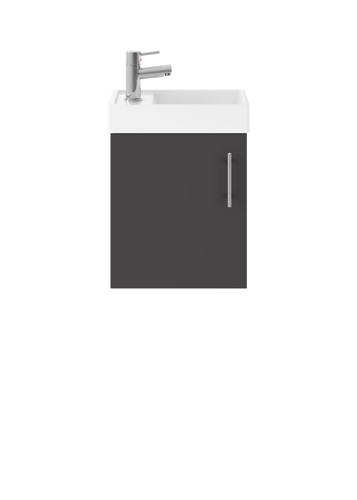 Nuie Vault 400mm Wall Hung 1 Door Compact Vanity Unit With 1 Tap Hole Basin