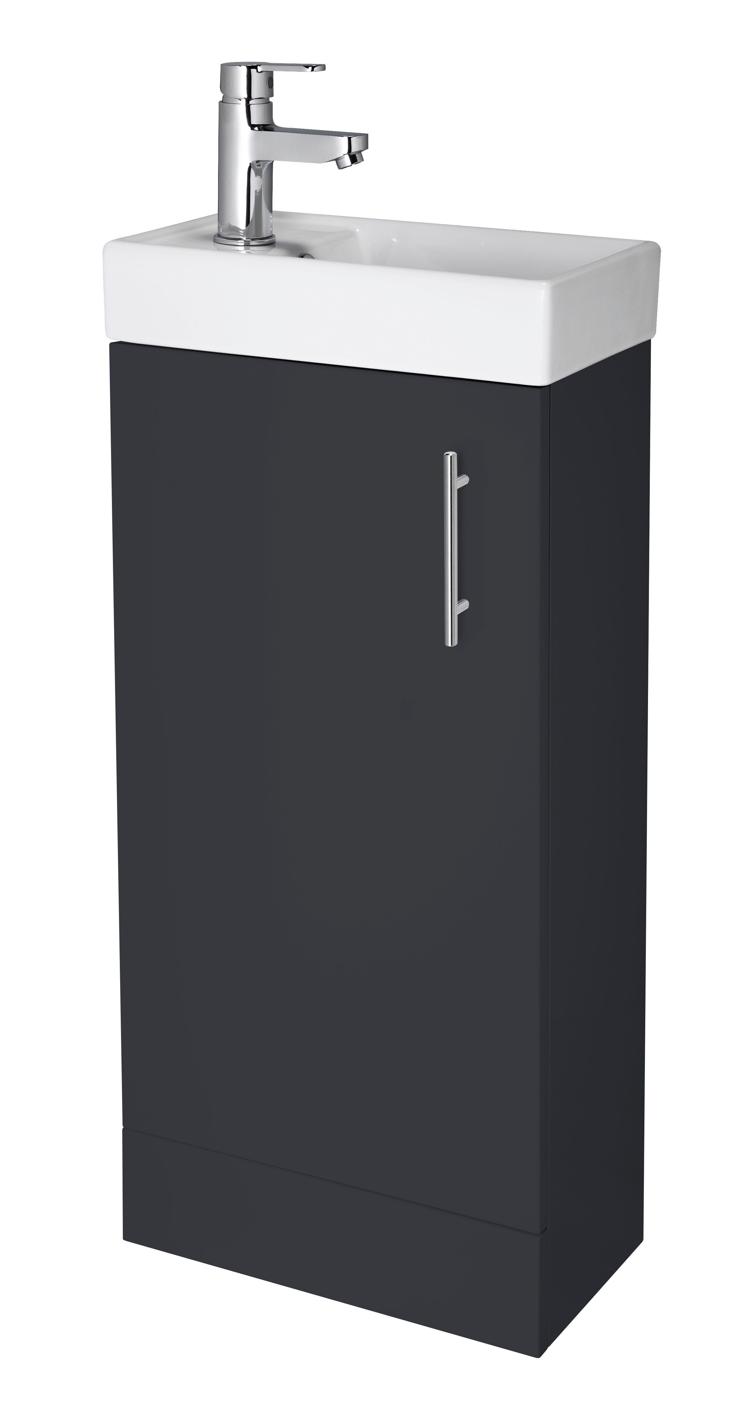 nuie Vault 400mm Soft Black Floor Standing 1 Door Compact Vanity Unit With 1 Tap Hole Basin