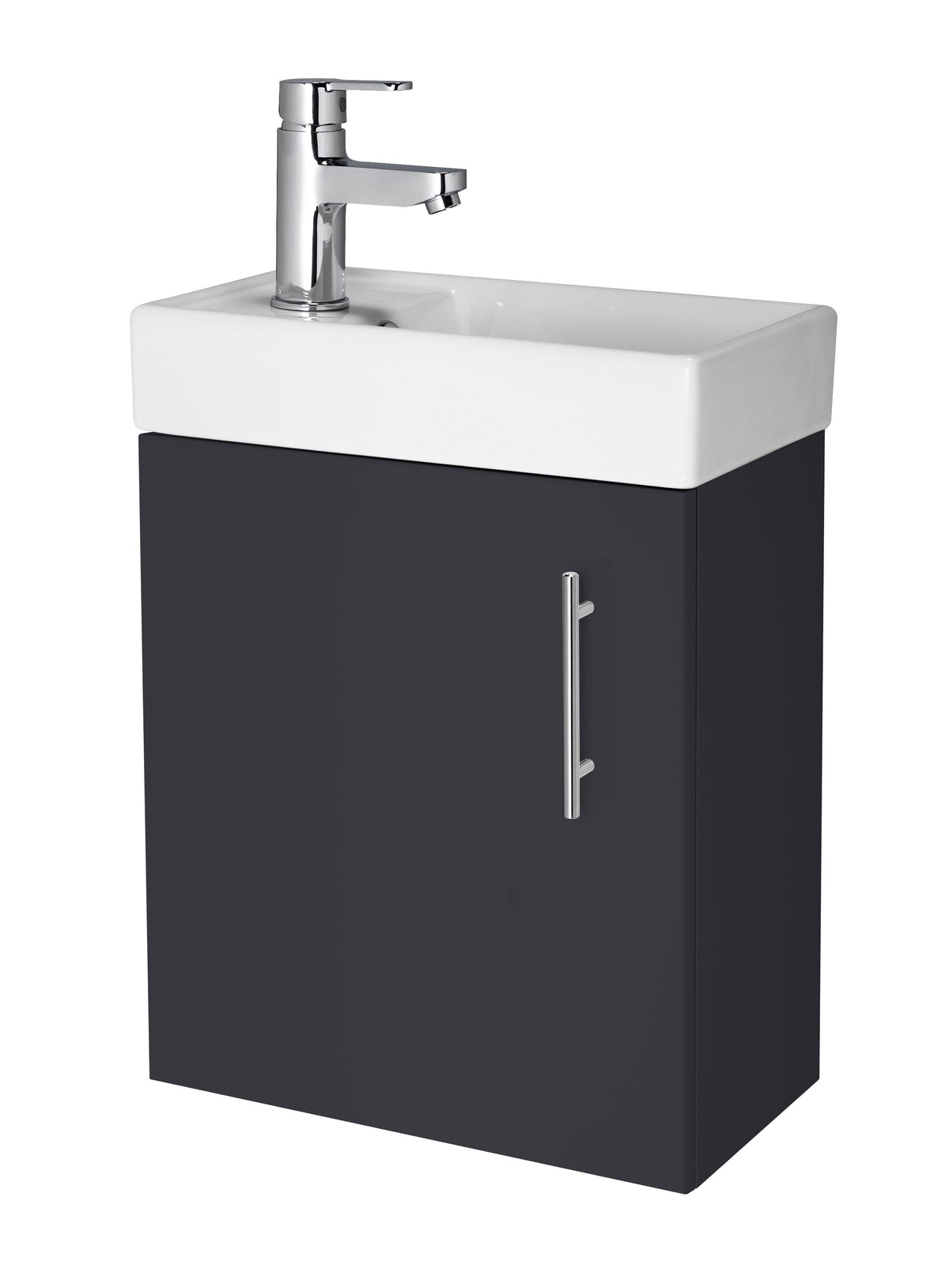 Nuie Vault 400mm Wall Hung 1 Door Compact Vanity Unit With 1 Tap Hole Basin