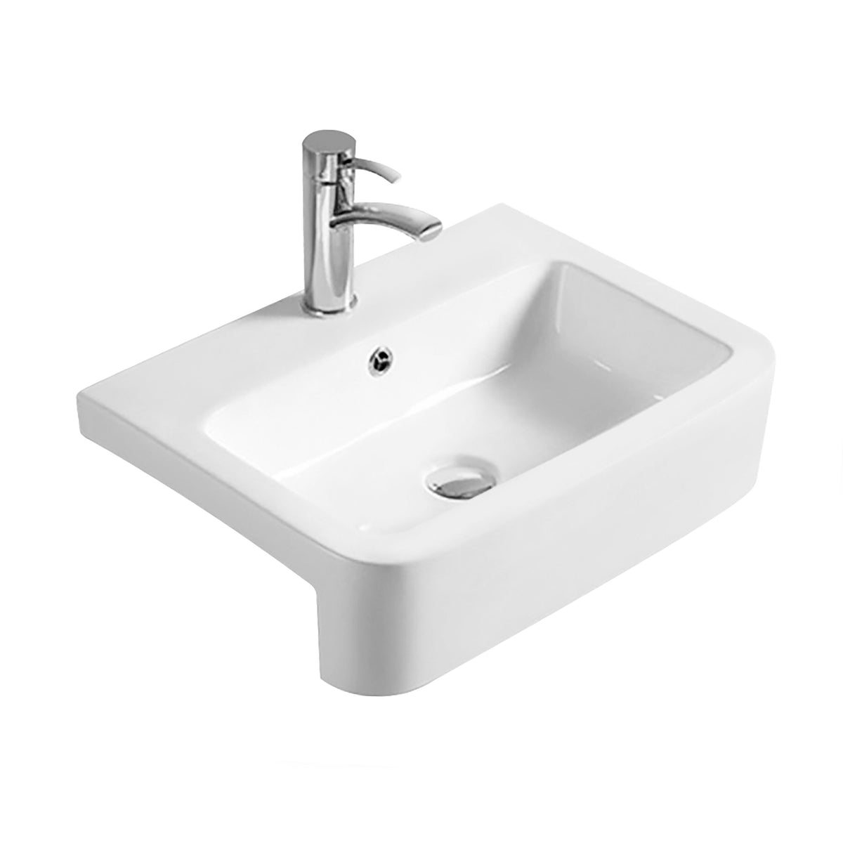 Nuie 1 Tap Hole 570mm Ceramic Square Semi-Recessed Vessel Basin