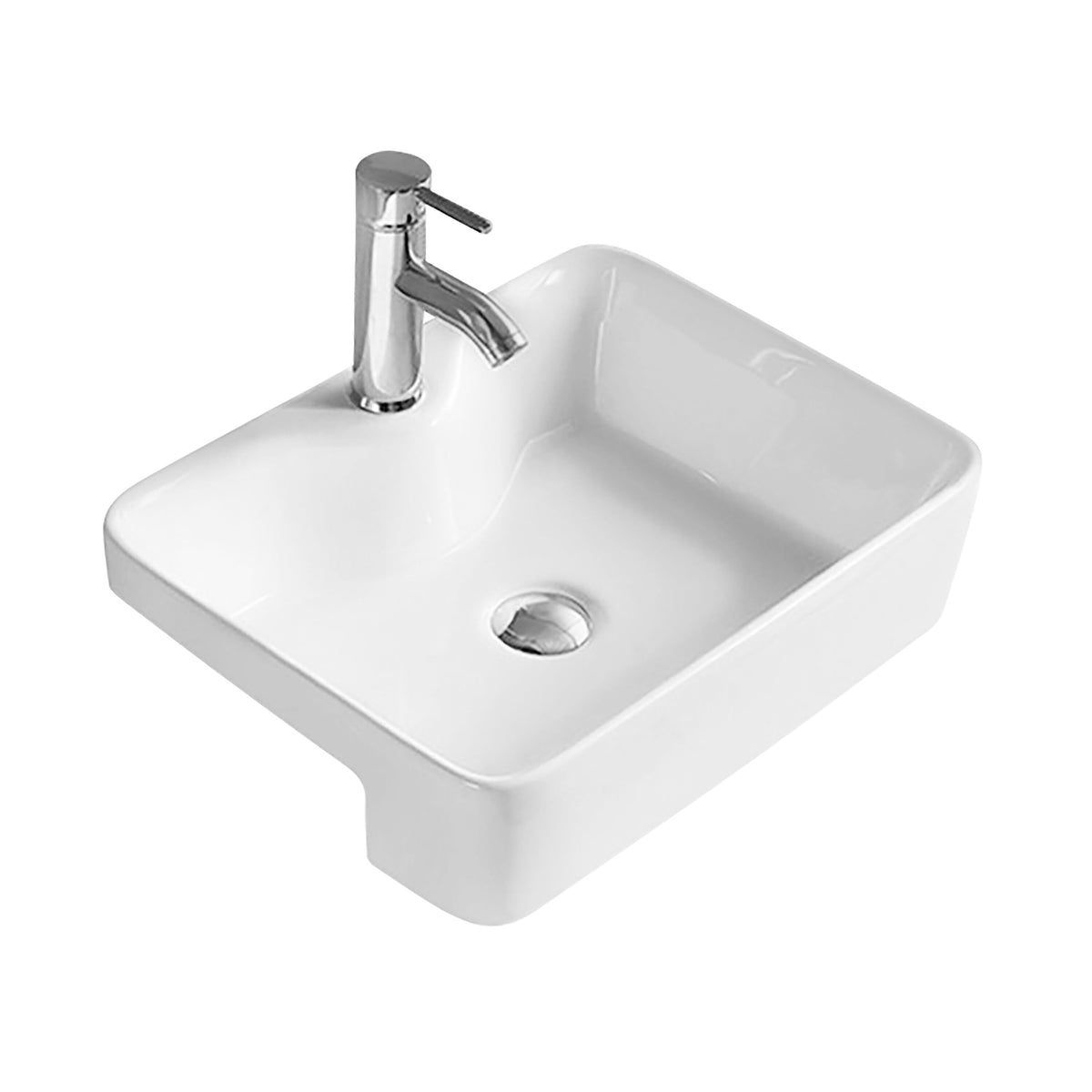 Nuie 1 Tap Hole 480mm Ceramic Square Semi-Recessed Basin