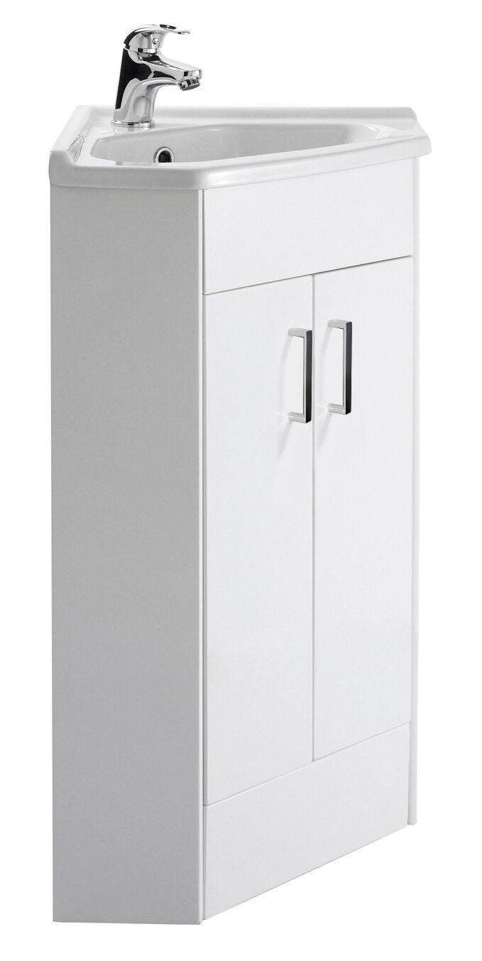 Nuie Mayford 400mm Floor Standing 2 Door Corner Vanity Unit With Ceramic Basin