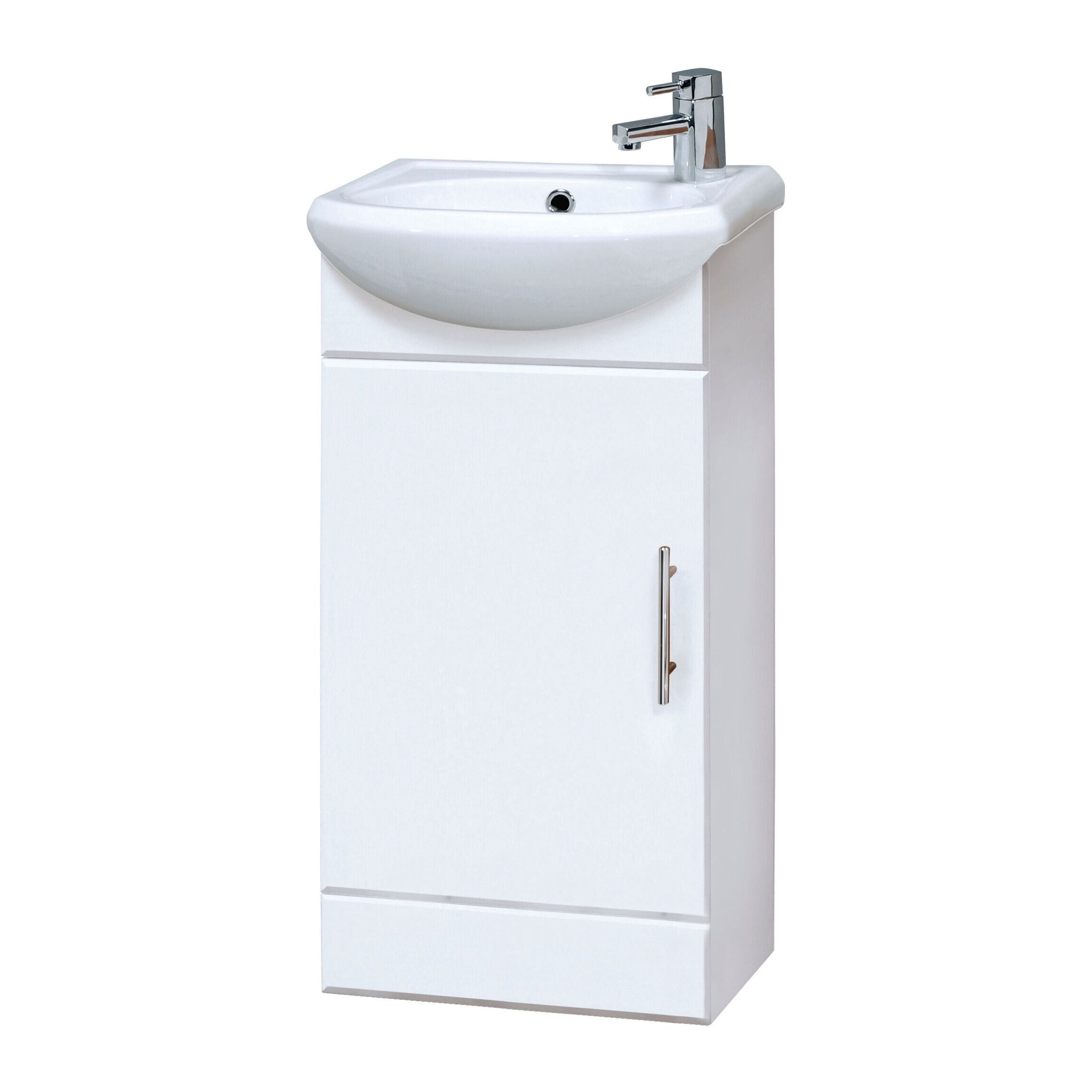 nuie Mayford 400mm Gloss White Floor Standing 1 Door Cloakroom Vanity Unit With Ceramic Basin