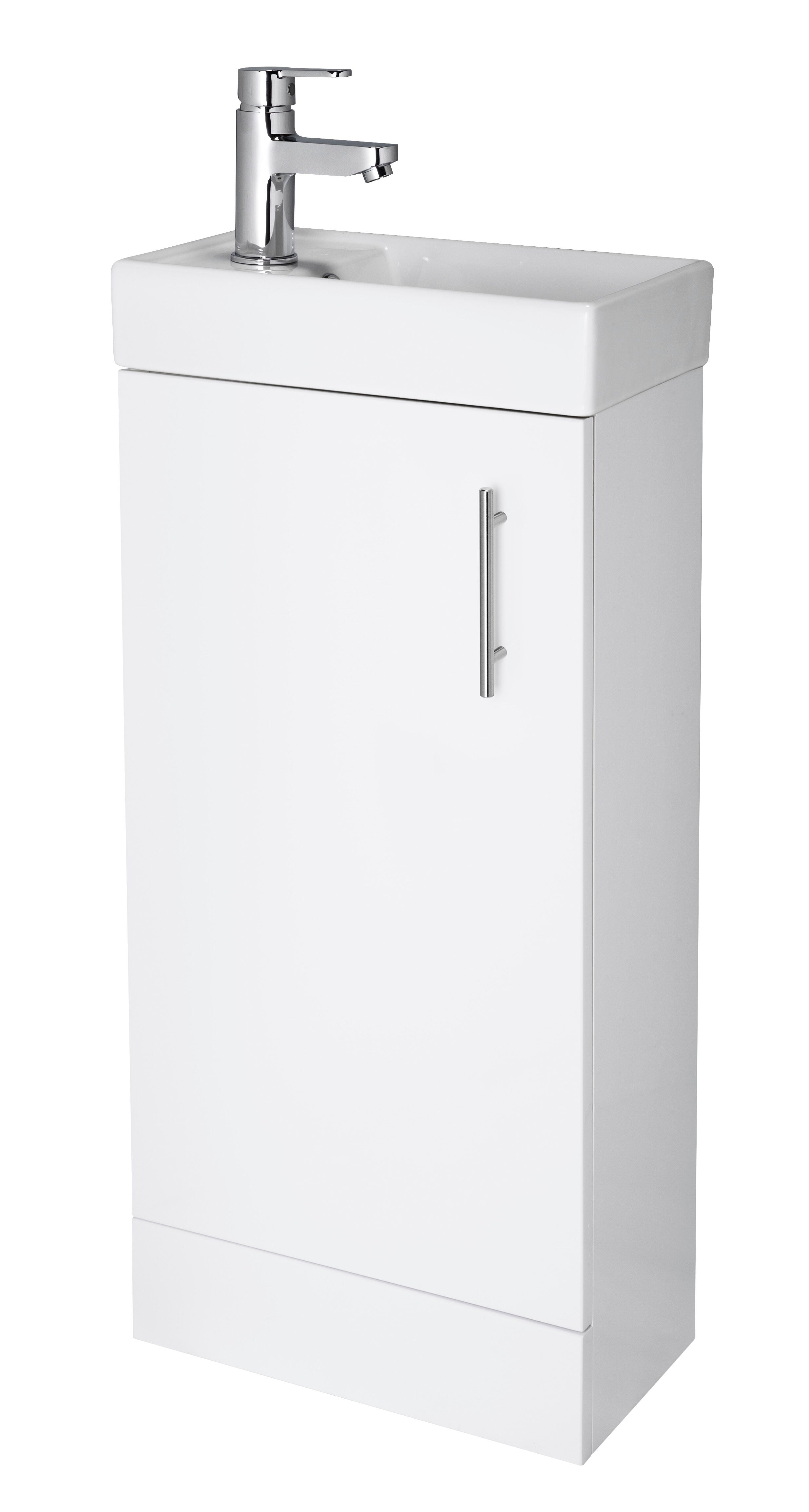 nuie Vault 400mm Gloss White Floor Standing 1 Door Compact Vanity Unit With Ceramic Basin