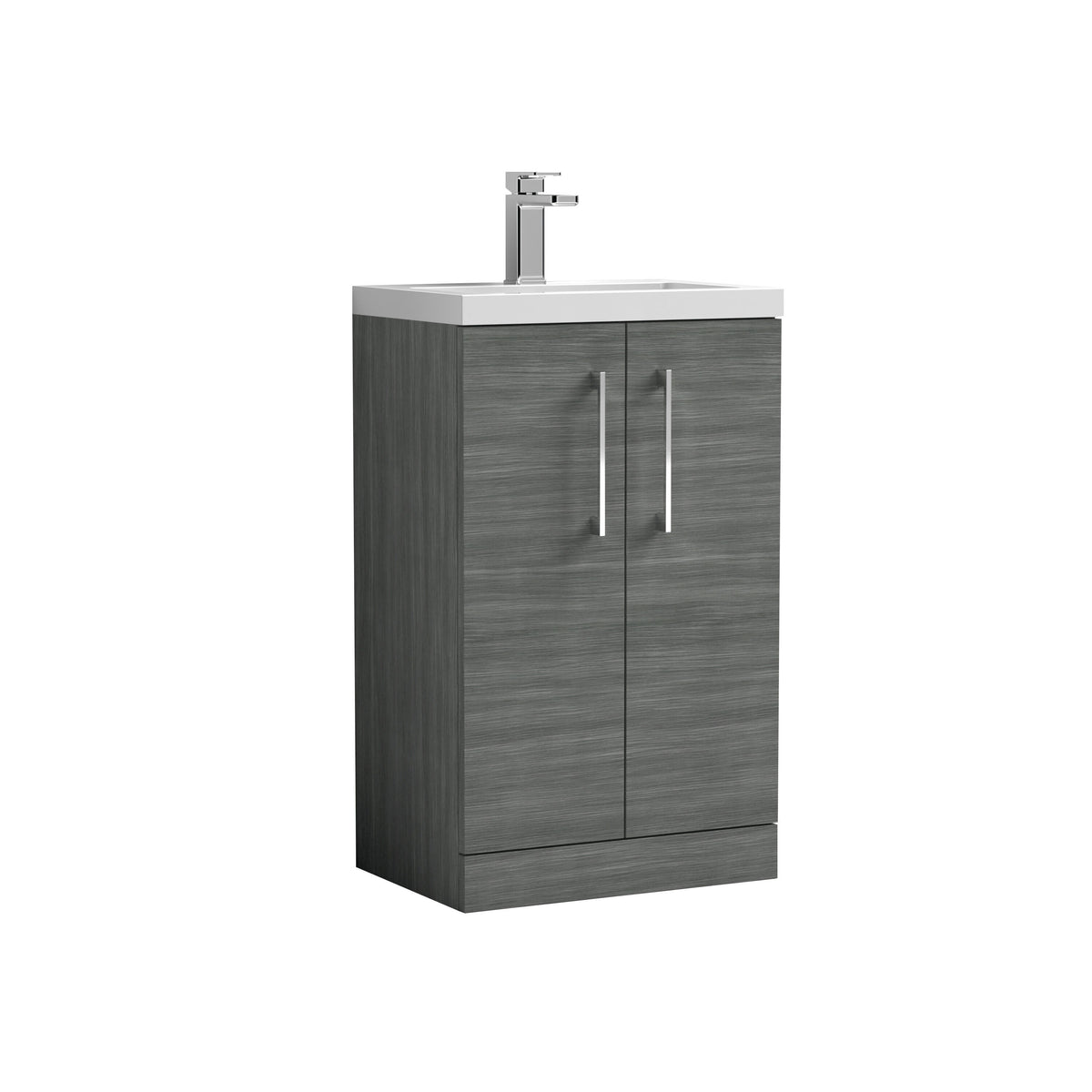 Nuie Arno Compact 500mm 2 Door Floor Standing Vanity Unit With Polymarble Basin
