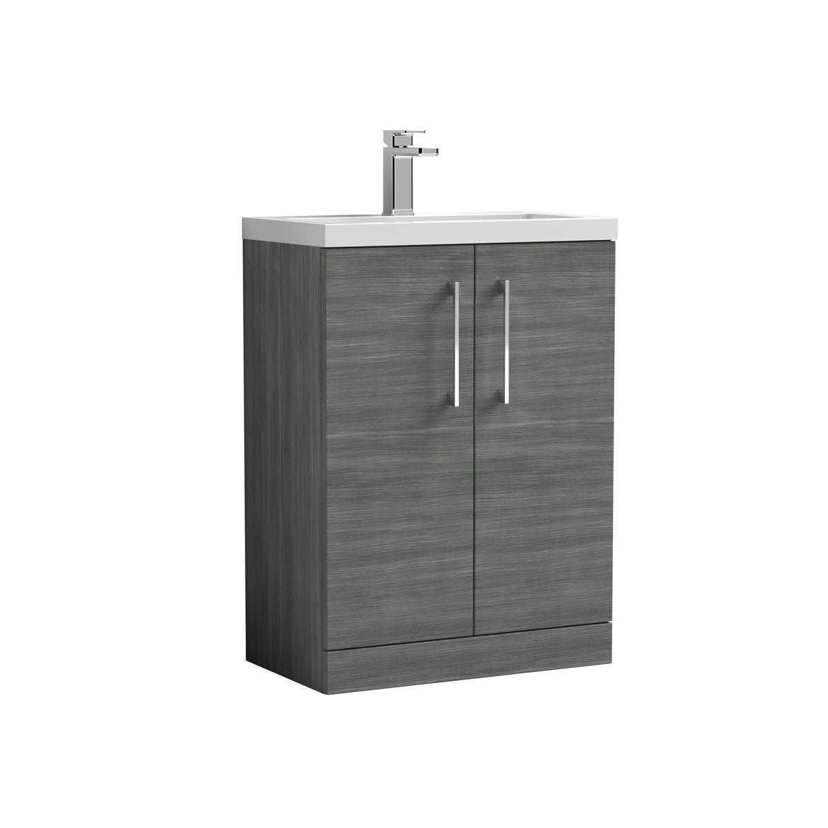 Nuie Arno Compact 600mm 2 Door Floor Standing Vanity Unit With Polymarble Basin