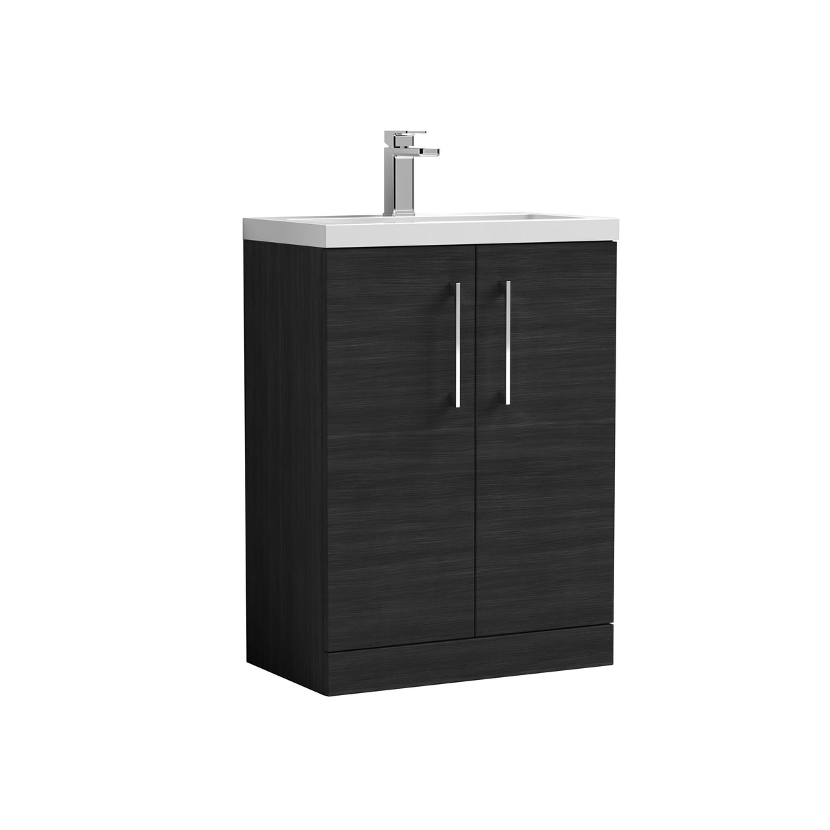 Nuie Arno Compact 600mm 2 Door Floor Standing Vanity Unit With Polymarble Basin