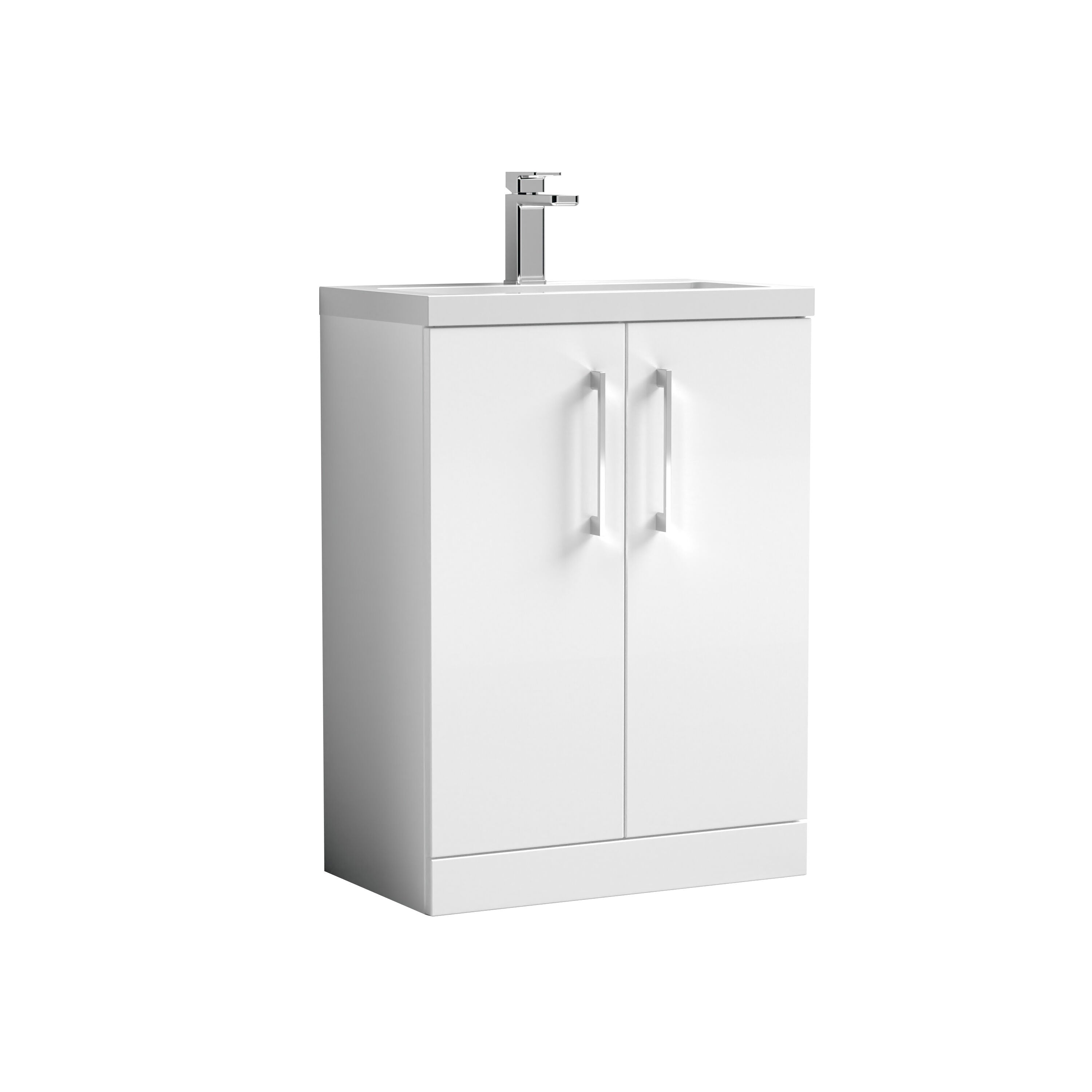 nuie Arno Compact 600mm Gloss White 2 Door Floor Standing Vanity Unit With Basin