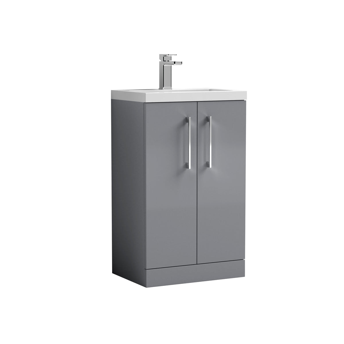 Nuie Arno Compact 500mm 2 Door Floor Standing Vanity Unit With Polymarble Basin