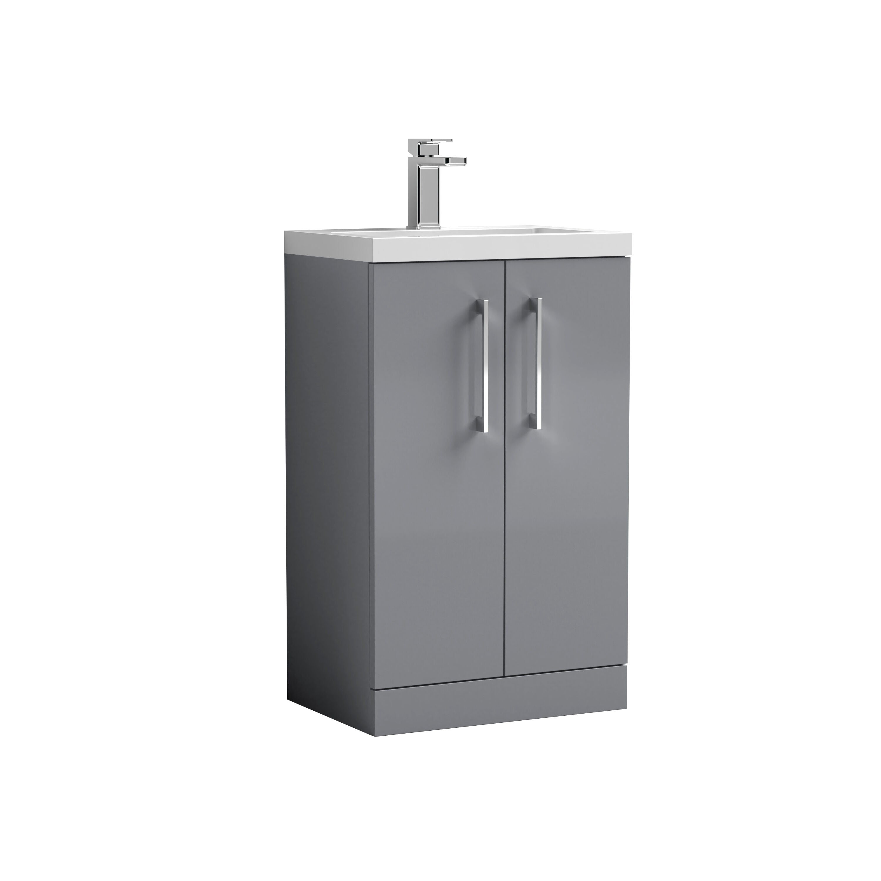nuie Arno Compact 500mm Satin Grey 2 Door Floor Standing Vanity Unit With Polymarble Basin