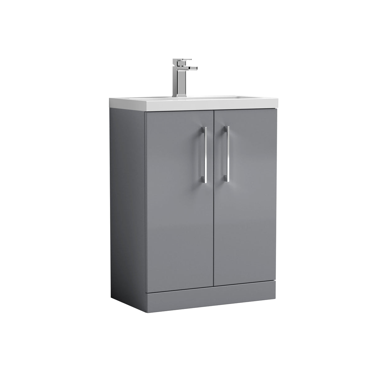Nuie Arno Compact 600mm 2 Door Floor Standing Vanity Unit With Polymarble Basin