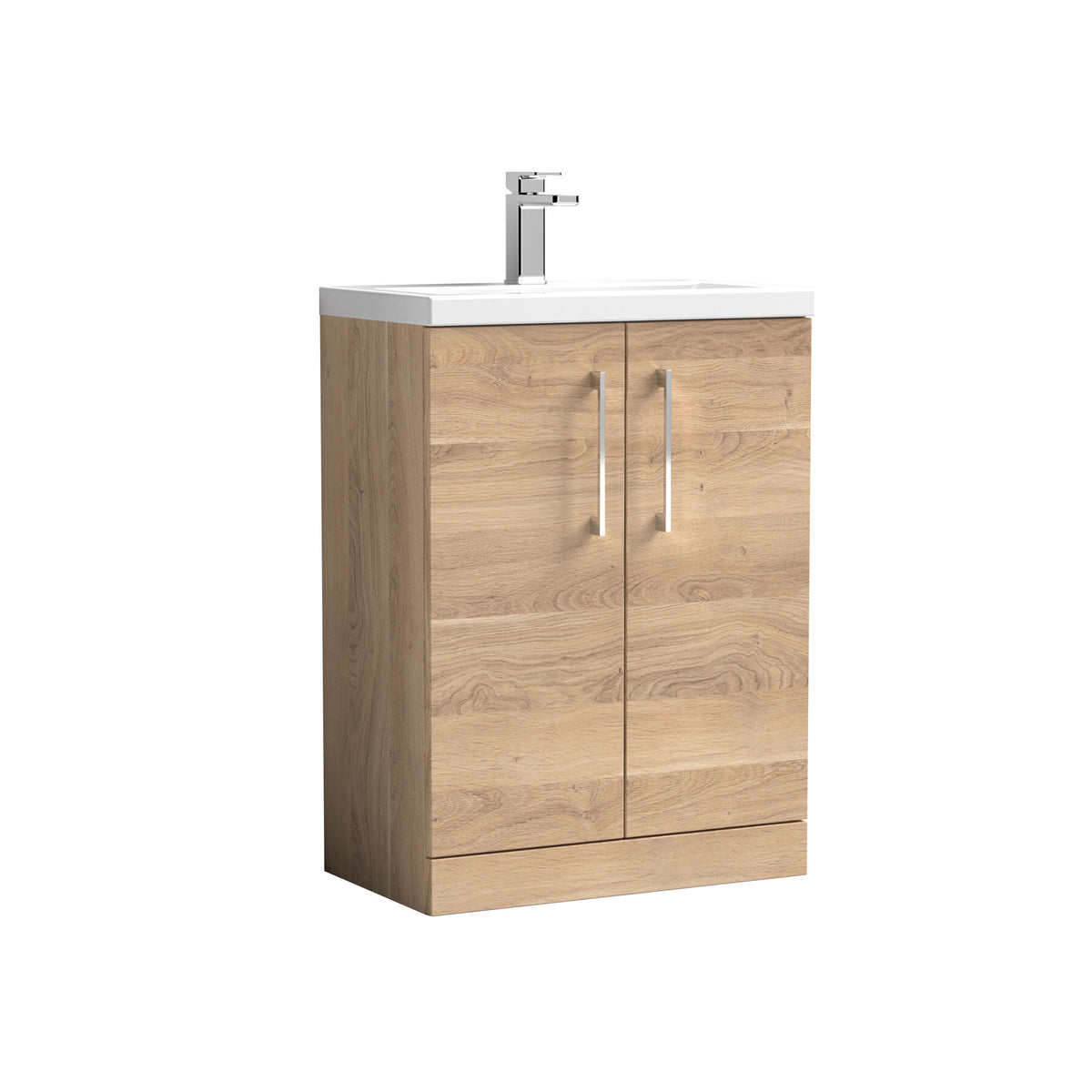 Nuie Arno Compact 600mm 2 Door Floor Standing Vanity Unit With Polymarble Basin