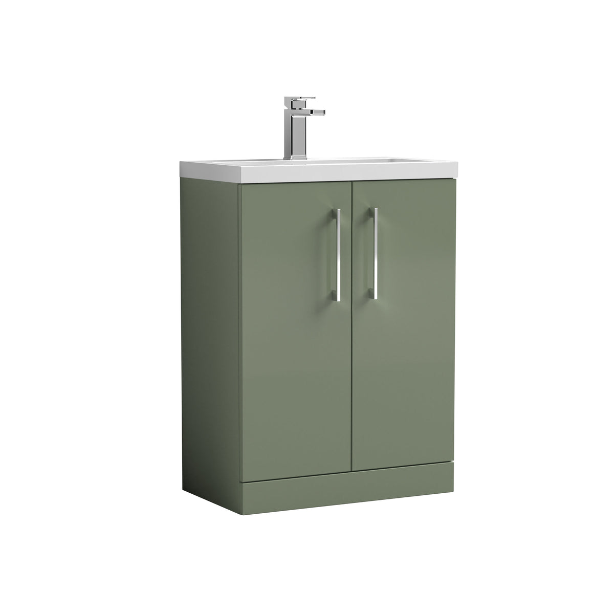 Nuie Arno Compact 600mm 2 Door Floor Standing Vanity Unit With Polymarble Basin