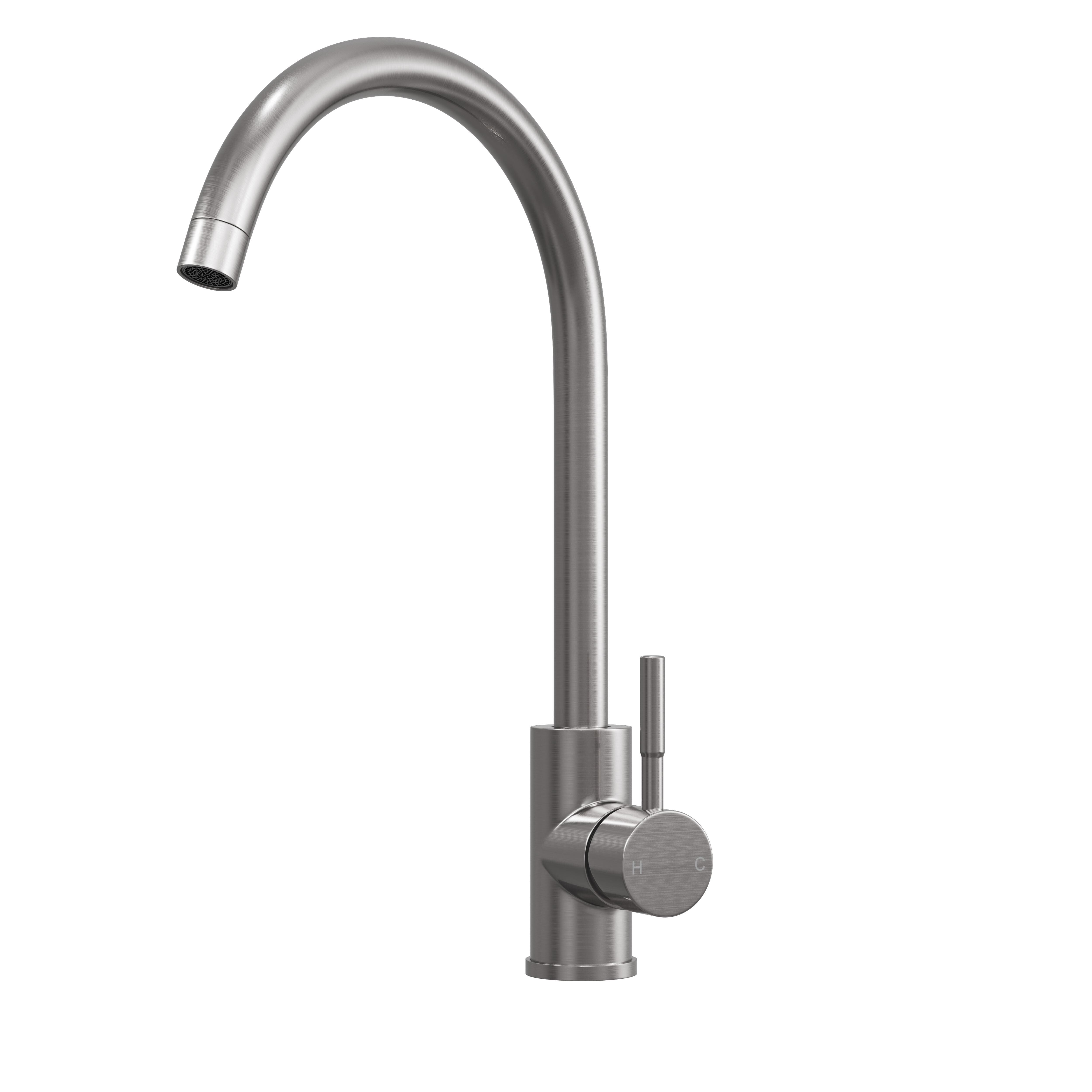 Top Fix Brushed Steel Swan Kitchen Tap
