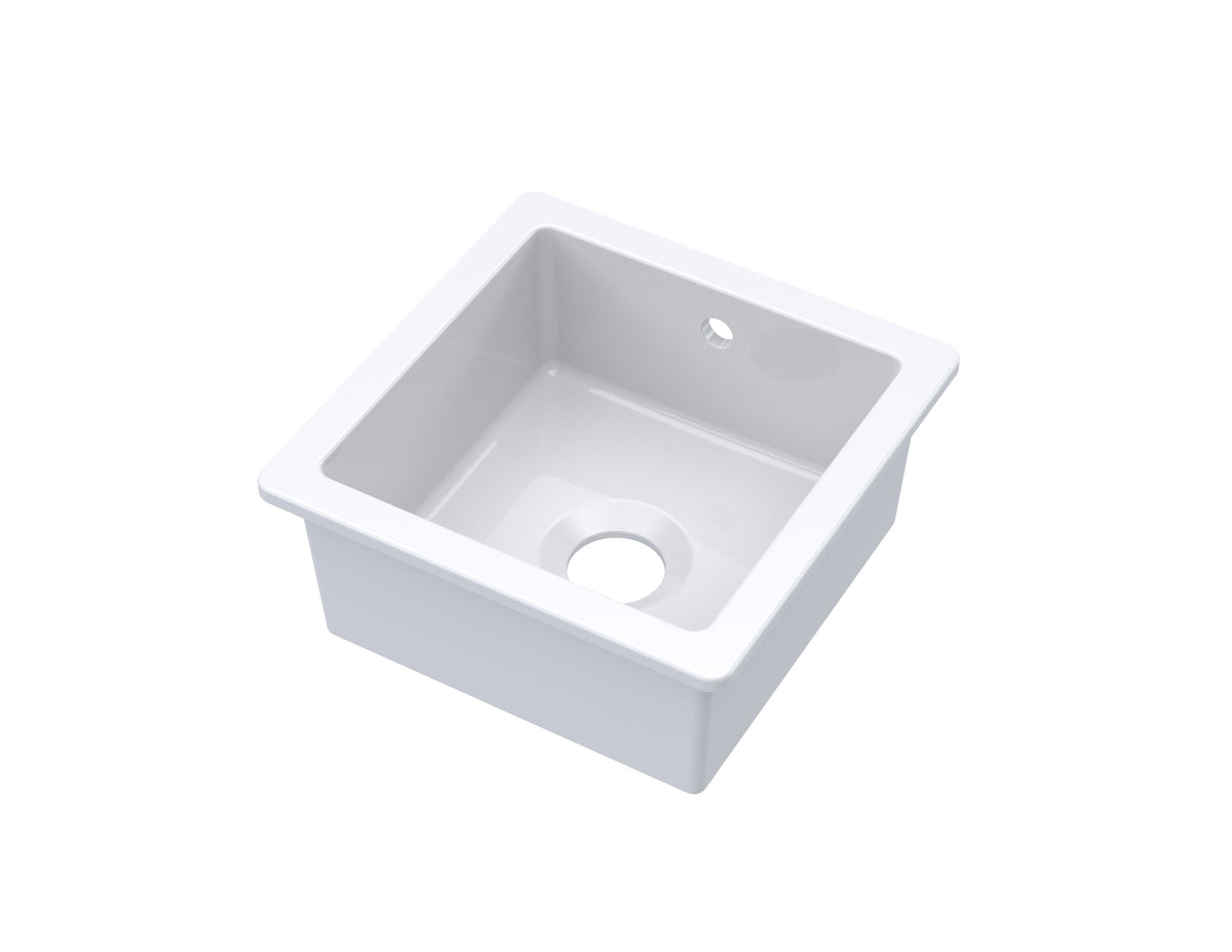Nuie 457mm x 457mm Fireclay Single Bowl Square Inset Sink With Central Waste And Overflow