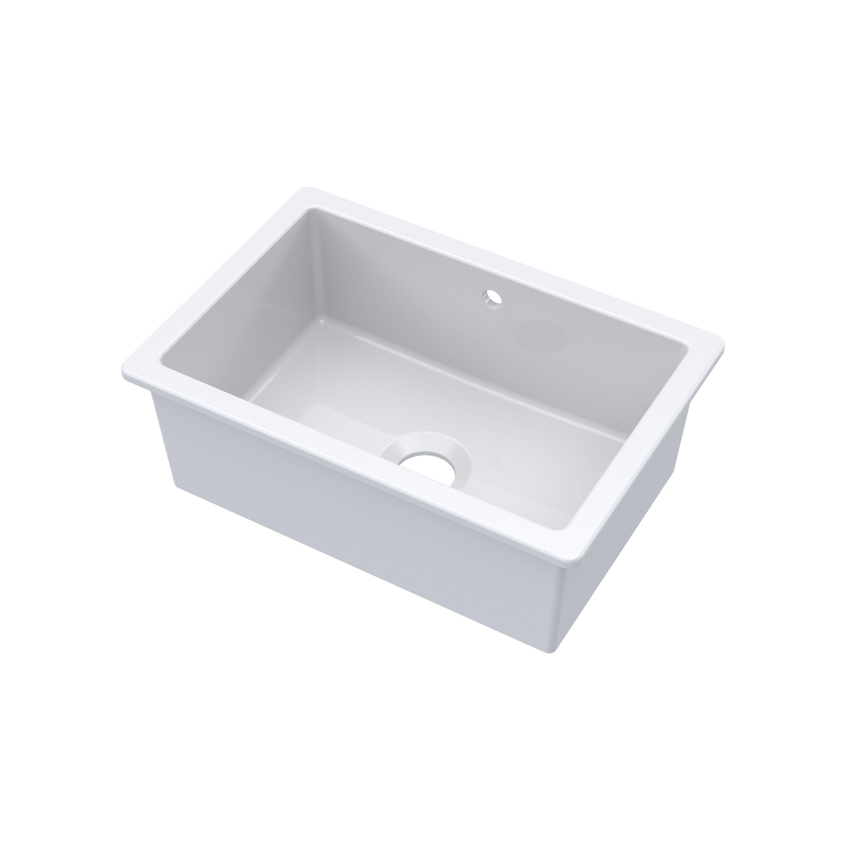 Nuie 711mm x 482mm Fireclay Single Bowl Rectangular Inset Sink With Central Waste And Overflow