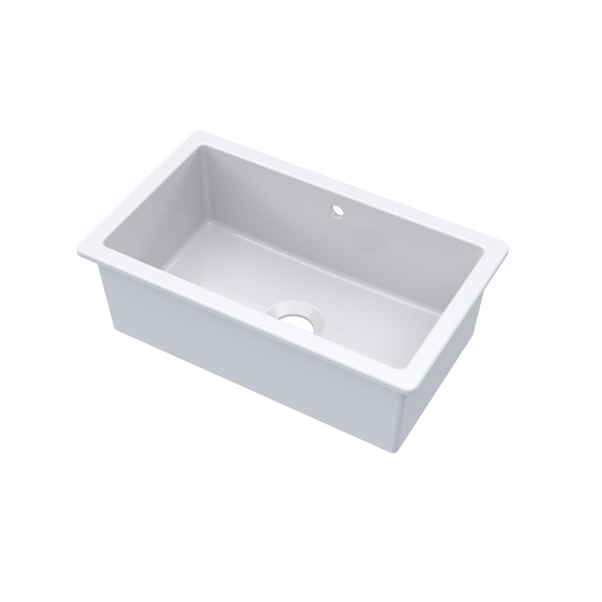 Nuie 762mm x 457mm Fireclay Single Bowl Rectangular Inset Sink With Central Waste And Overflow
