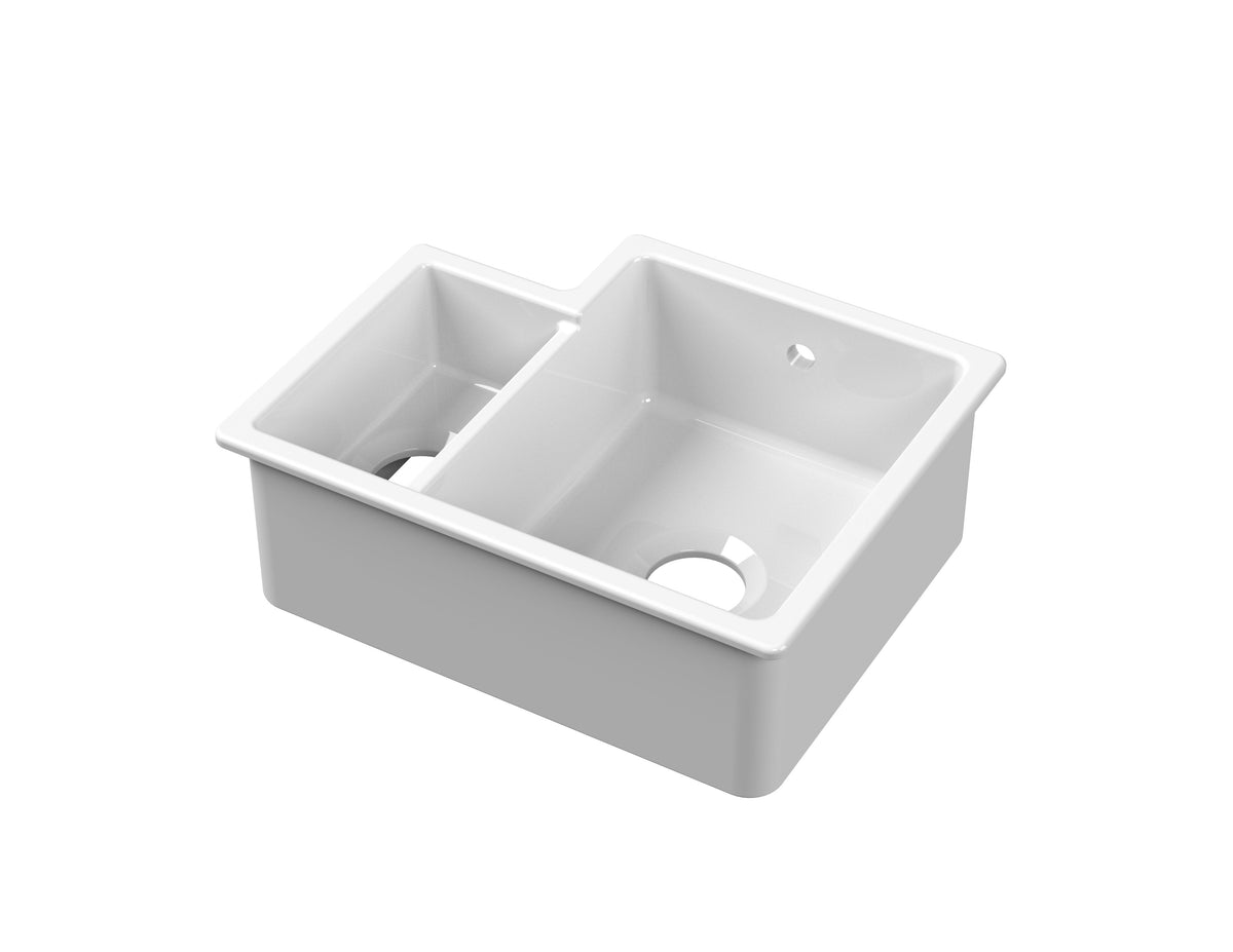 Nuie 549mm x 441mm Fireclay Right-Hand 1.5 Bowl Rectangular Inset Sink