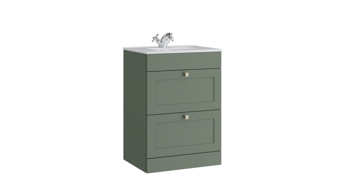 Sanctuary 600mm 2 Drawer Floor Standing Unit Matt White - SAN600FSDR-SW