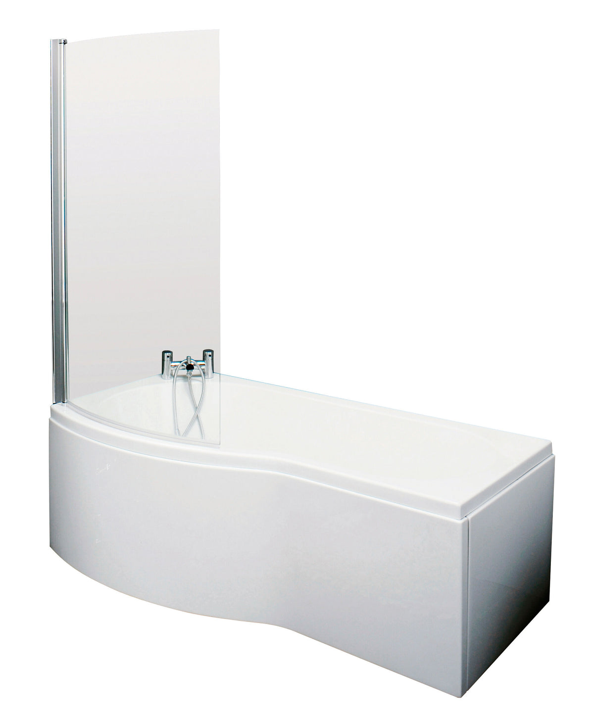 Nuie 1700mm Left Hand B-Shaped Shower Bath With Screen, Side Panel And Leg Set