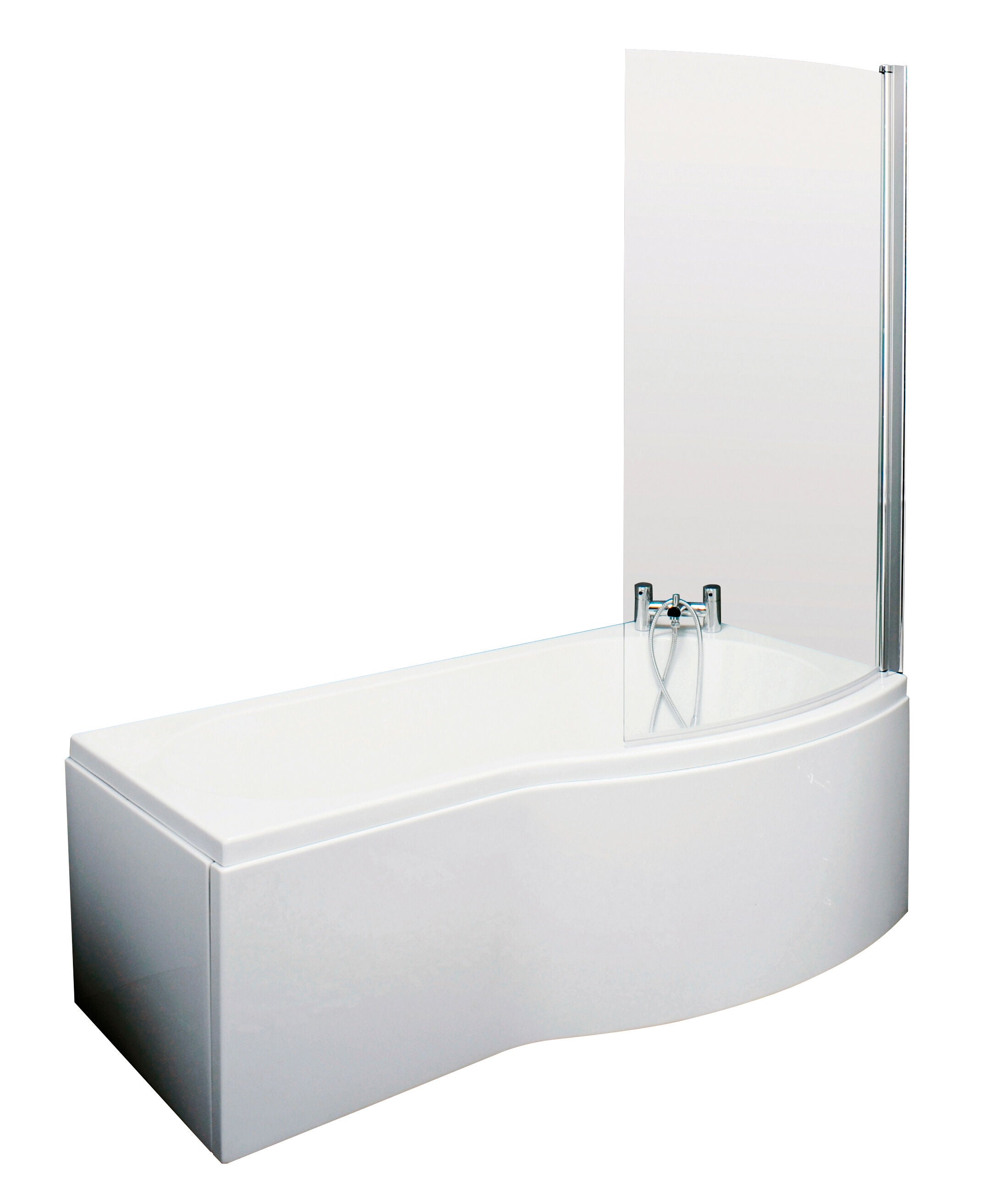 nuie 1700mm Right Hand B-Shaped Shower Bath With Screen, Side Panel And Leg Set