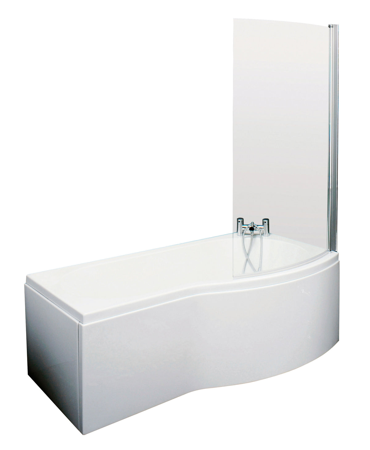 Nuie 1700mm Right Hand B-Shaped Shower Bath With Screen, Side Panel And Leg Set