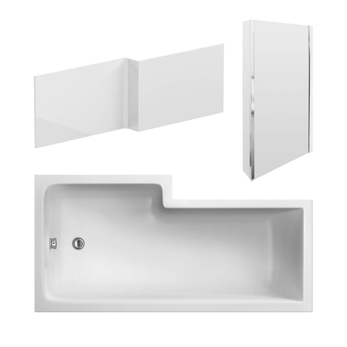 Nuie 1600mm Right-Hand Square Shower Bath, Screen And Panel Set
