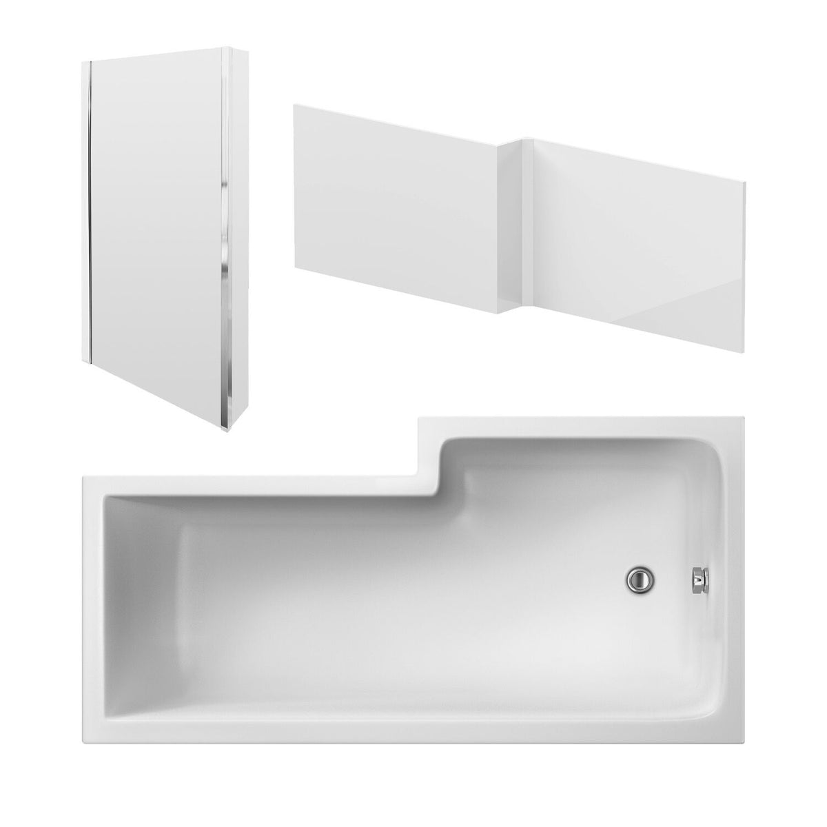 Nuie 1800mm Left-Hand Square Shower Bath, Screen And Panel Set