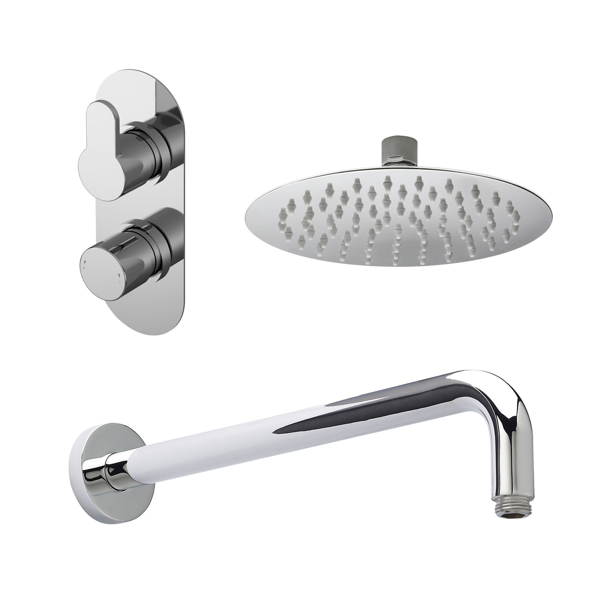 Nuie Arvan Twin Thermostatic Valve, Wall-Mounted Arm And Fixed Head