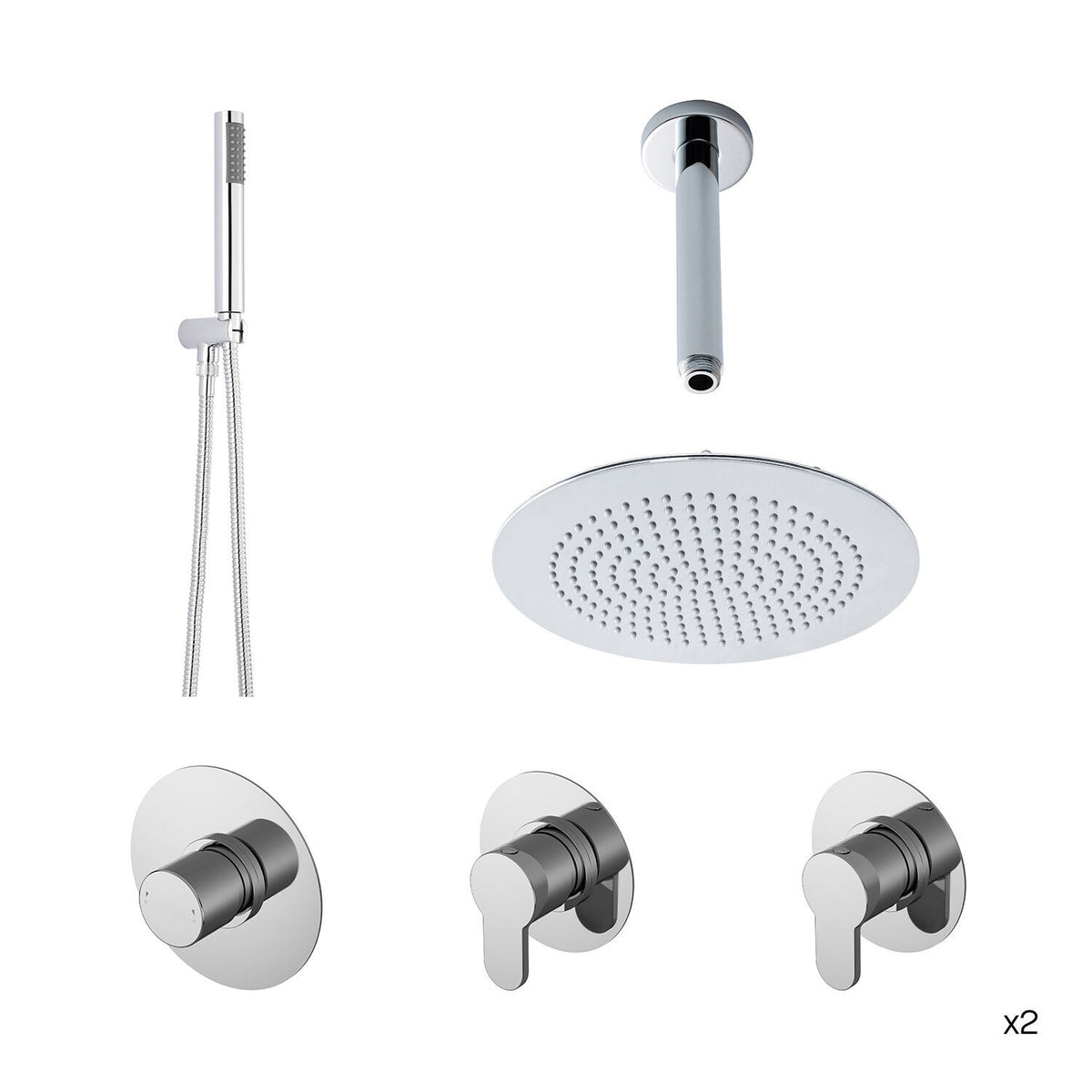 Nuie Arvan 2 Outlet Thermostatic Double Shower Bundle With Heads & Handsets