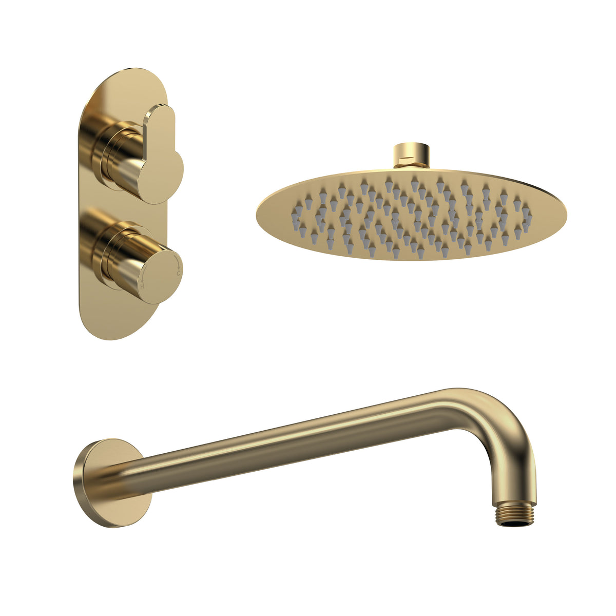 Nuie Arvan Twin Thermostatic Valve, Wall-Mounted Arm And Fixed Head