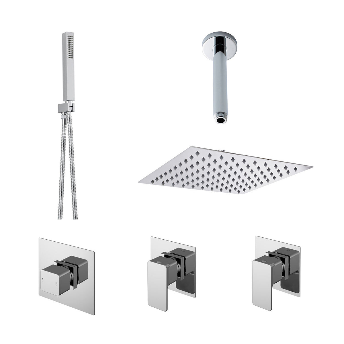 Nuie Square Concealed 2 Outlet Thermostatic Shower Valve With Stop Taps