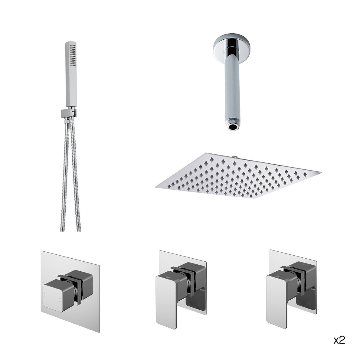 Nuie Modern Double Shower Bundle With Heads & Handsets