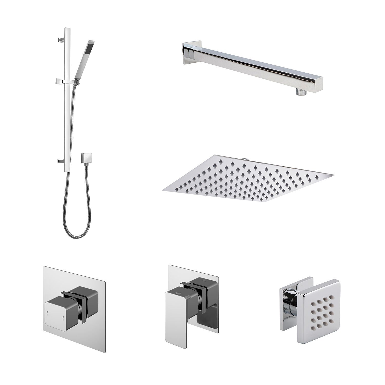 nuie Chrome 3 Outlet Thermostatic Shower System With Stop Taps